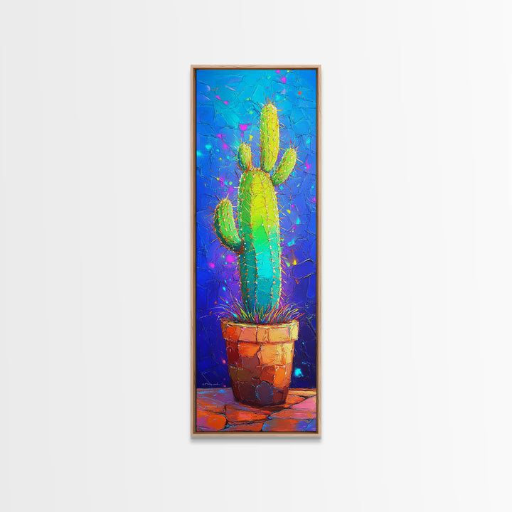 Vibrant Potted Cactus On Blue Wall Canvas Print, Desert Wall Art, Southwestern Decor, Botanical Home Decor, Cactus Lover Gift