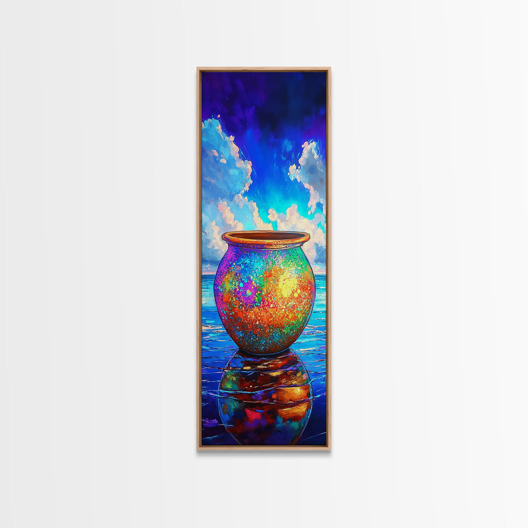 Rainbow Ceramic Pot By Ocean Sky Canvas Print, Coastal Wall Art, Colorful Beach Decor, Seascape Art Print, Housewarming Gift