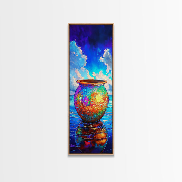 Rainbow Ceramic Pot By Ocean Sky Canvas Print, Coastal Wall Art, Colorful Beach Decor, Seascape Art Print, Housewarming Gift