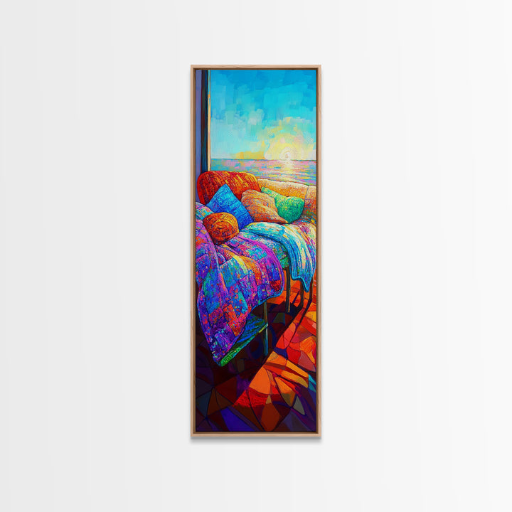 Colorful Seaside Sofa At Sunset Canvas Print, Coastal Wall Art, Boho Living Room Decor, Cozy Bedroom Art, Housewarming Gift