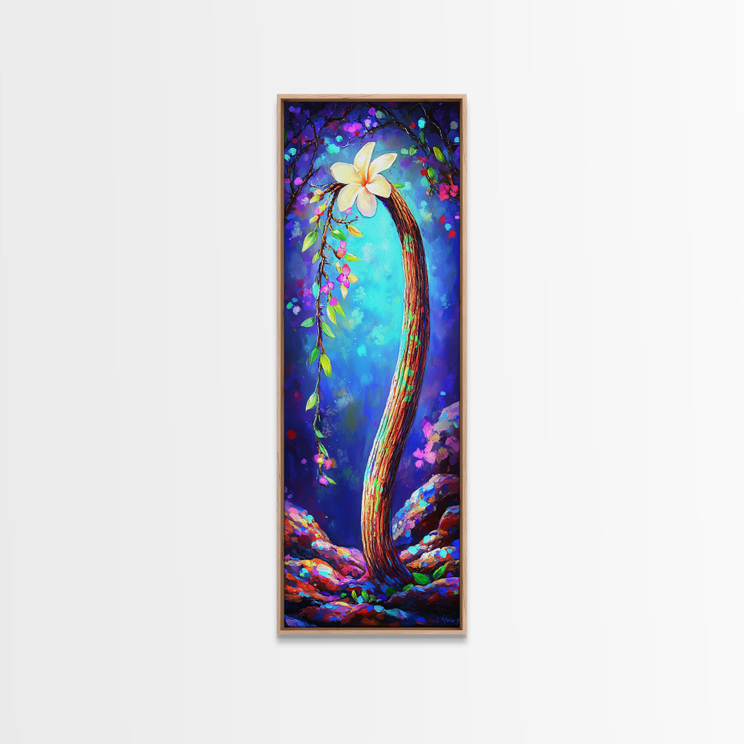 Curved Vine With White Blossom Framed Canvas Print, Botanical Wall Art, Whimsical Floral Decor, Fairy Tale Nature Home Gift