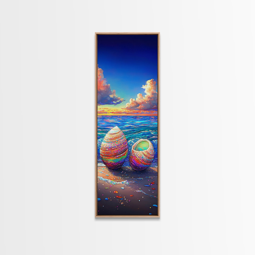 Rainbow Seashells On Sunny Beach Canvas Print, Coastal Wall Art, Beach House Decor, Ocean Art Print, Gift For Her, Nautical Decor