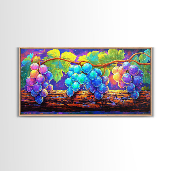 Vibrant Grapes On Vine Canvas Print, Fruit Wall Art, Kitchen Wall Art, Winery Decor, Colorful Botanical Art Print, Dining Room Prints