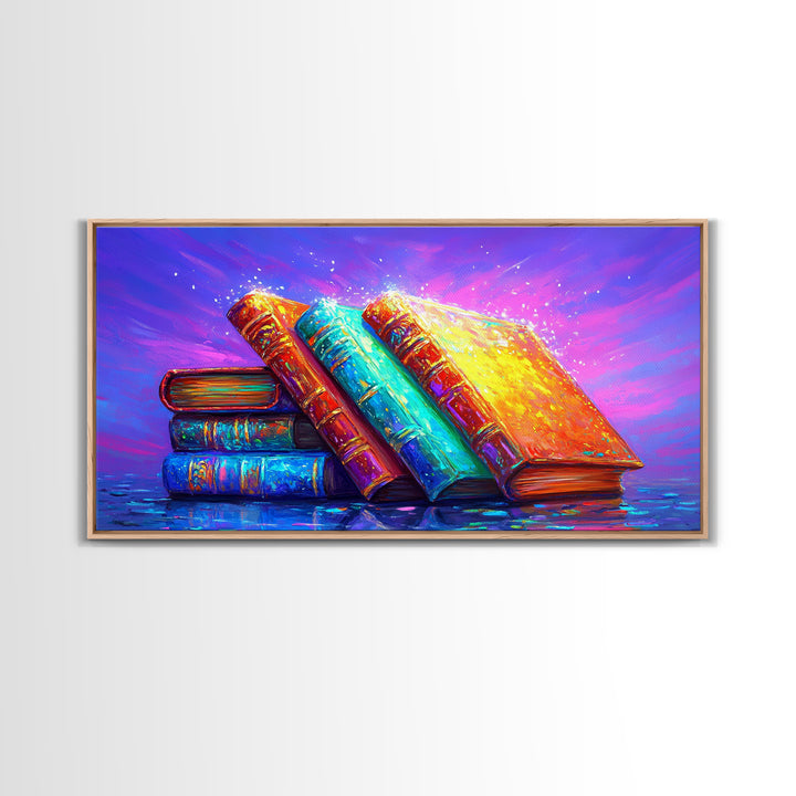Vibrant Stacked Antique Books Canvas Print, Cozy Library Wall Art, Book Lover Gift, Reading Nook Decor, Home Office Decor