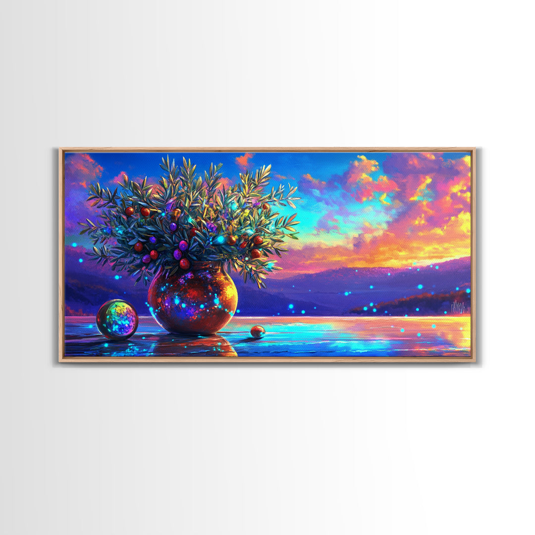 Mediterranean Olive Branches In Glowing Vase Wall Art, Italian Coastal Decor, Kitchen Wall Art, Lake Como Inspired Gift For Her