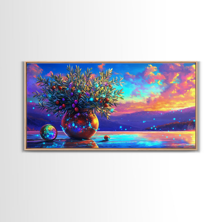 Mediterranean Olive Branches In Glowing Vase Wall Art, Italian Coastal Decor, Kitchen Wall Art, Lake Como Inspired Gift For Her