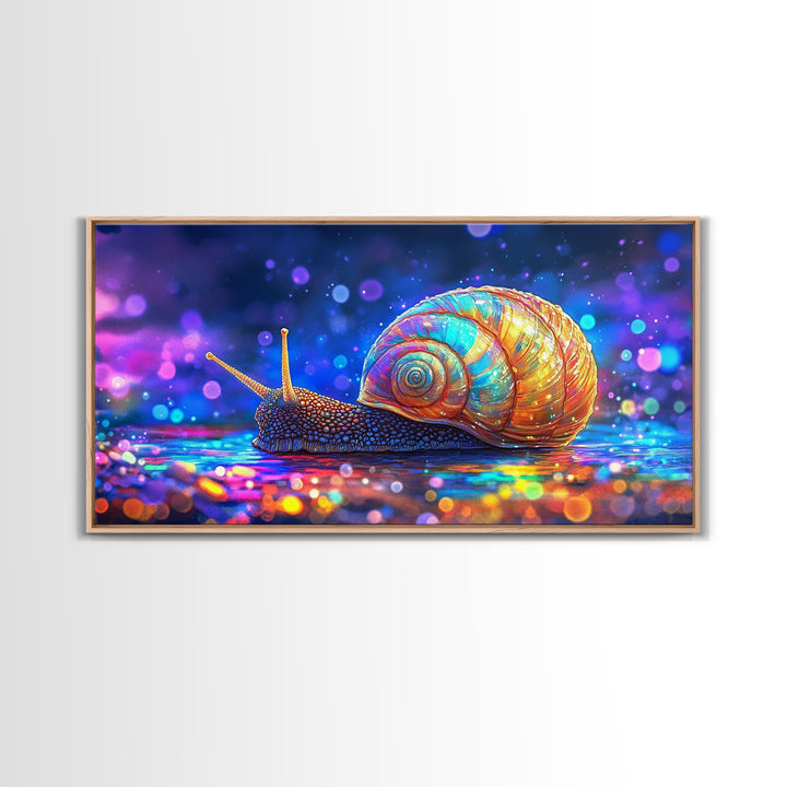 Glowing Rainbow Snail On Wet Ground Wall Art, Whimsical Animal Art Print, Nature Wall Art, Dopamine Decor, Unique Gift For Her