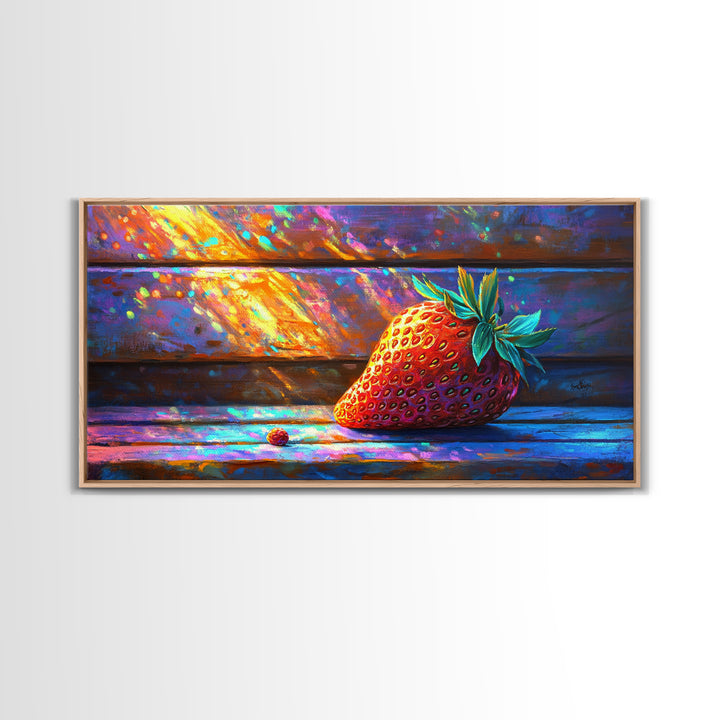 Sunlit Strawberry Still Life Canvas Print, Kitchen Wall Art, Fruit Art, Rustic Home Decor, Colorful Dining Room Print, Gift