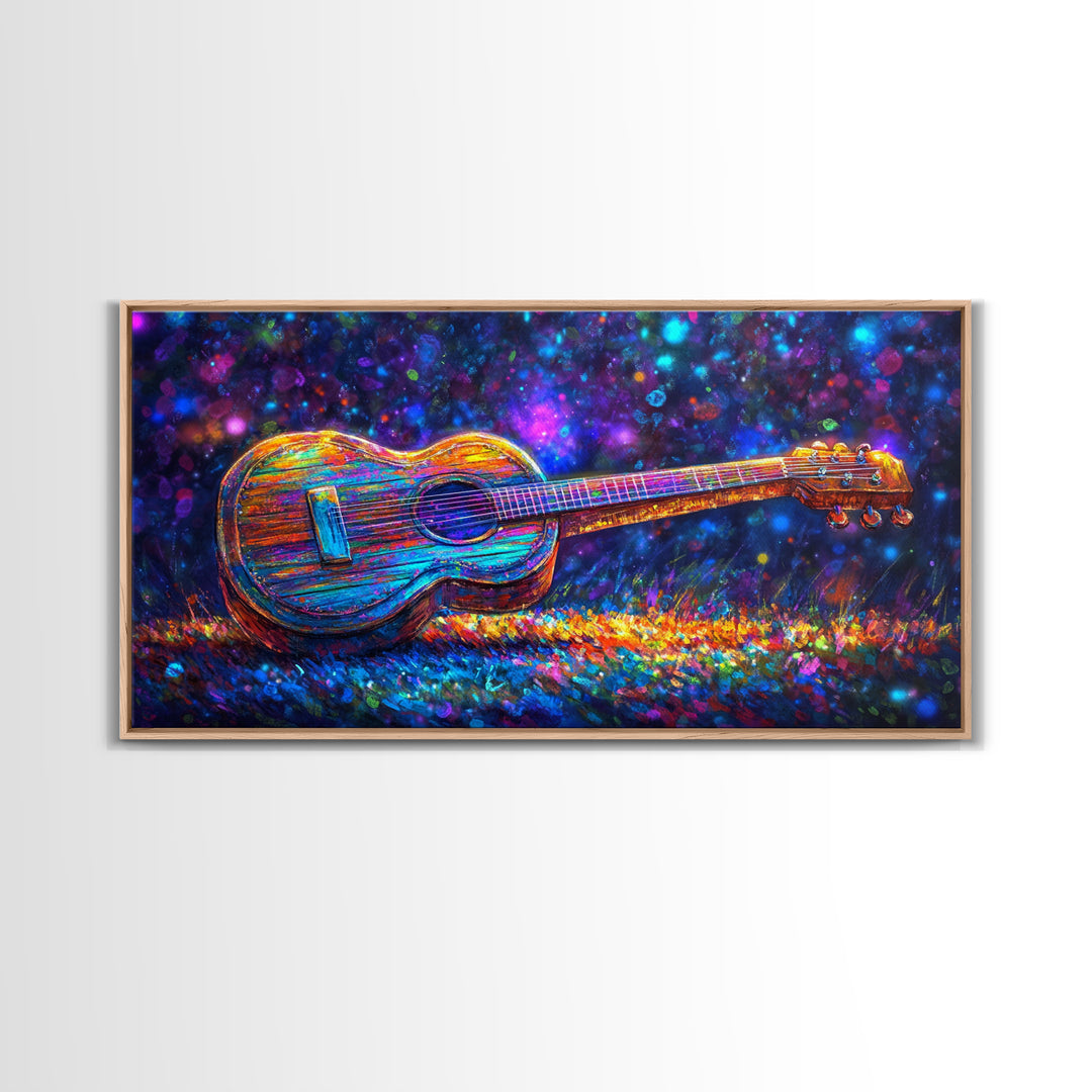 Rainbow Acoustic Guitar Canvas Print, Music Studio Wall Art, Colorful Music Lover Gift, Psychedelic Modern Home Decor, Art Print