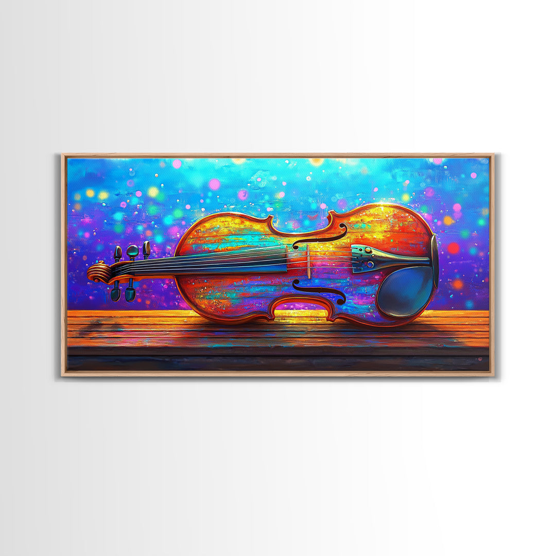 Rainbow Violin Still Life Canvas Print, Music Room Wall Art, Colorful Instrument Painting, Music Lover Gift, Studio Decor