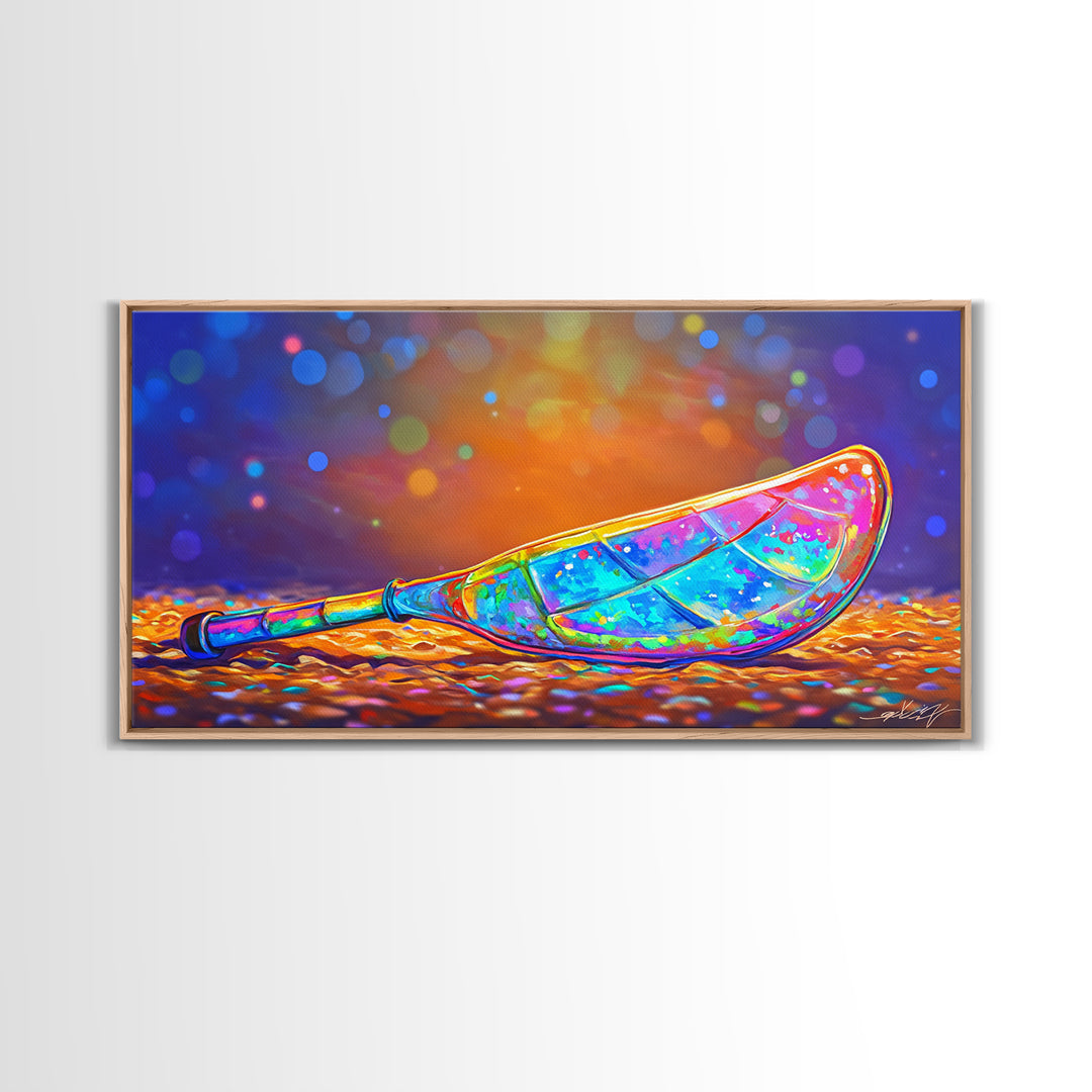 Stained Glass Canoe Paddle Wall Art, Colorful Coastal Canvas, Nautical Decor, Lake House Gift, Vibrant Beach House Print