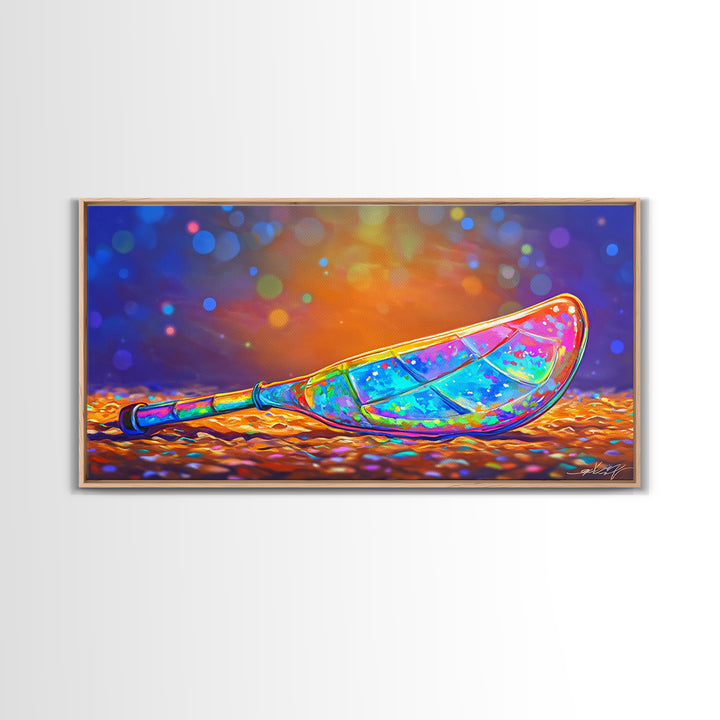 Stained Glass Canoe Paddle Wall Art, Colorful Coastal Canvas, Nautical Decor, Lake House Gift, Vibrant Beach House Print