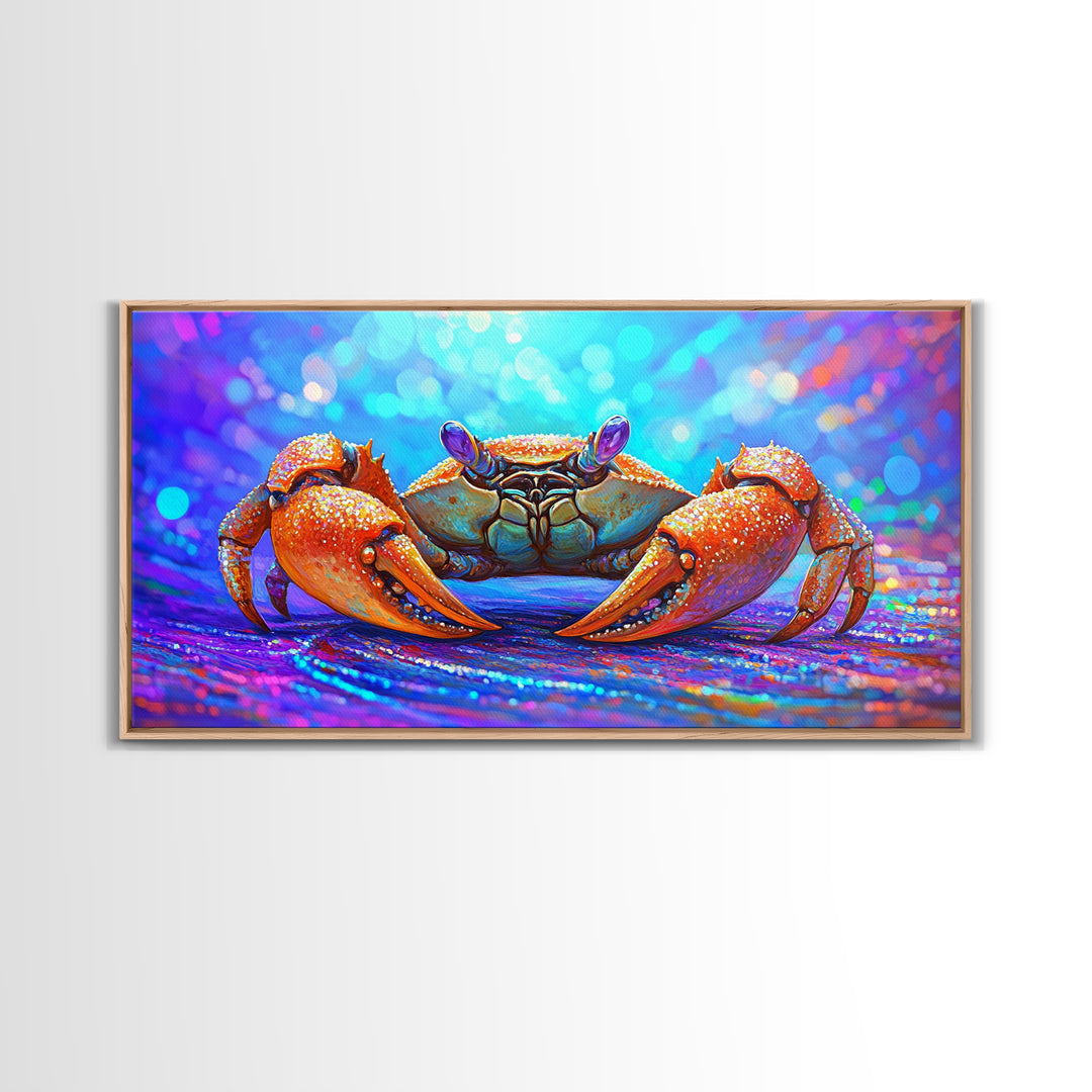 Vibrant Orange Crab On Sparkling Ocean Sand Canvas Print, Coastal Wall Art, Sea Life Decor, Beach House Decor, Ocean Animal Art