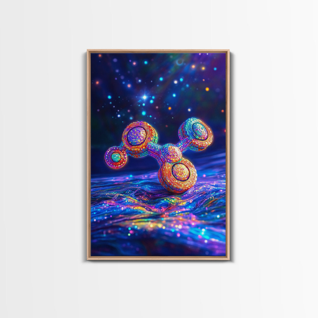 Glowing Rainbow Molecule Science Wall Art, Futuristic Space Art Print, Cyberpunk Decor, Medical Office Decor, Gift For Him