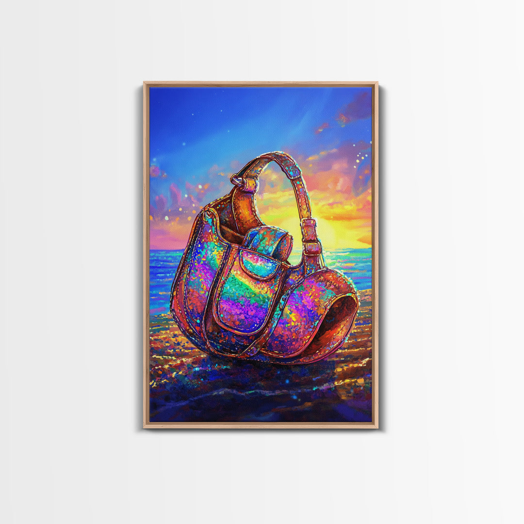 Iridescent Headphones On Sunset Beach Canvas Print, Music Studio Wall Art, Ocean Decor, Gamer Room Decor, Gift For Him, Art Gift