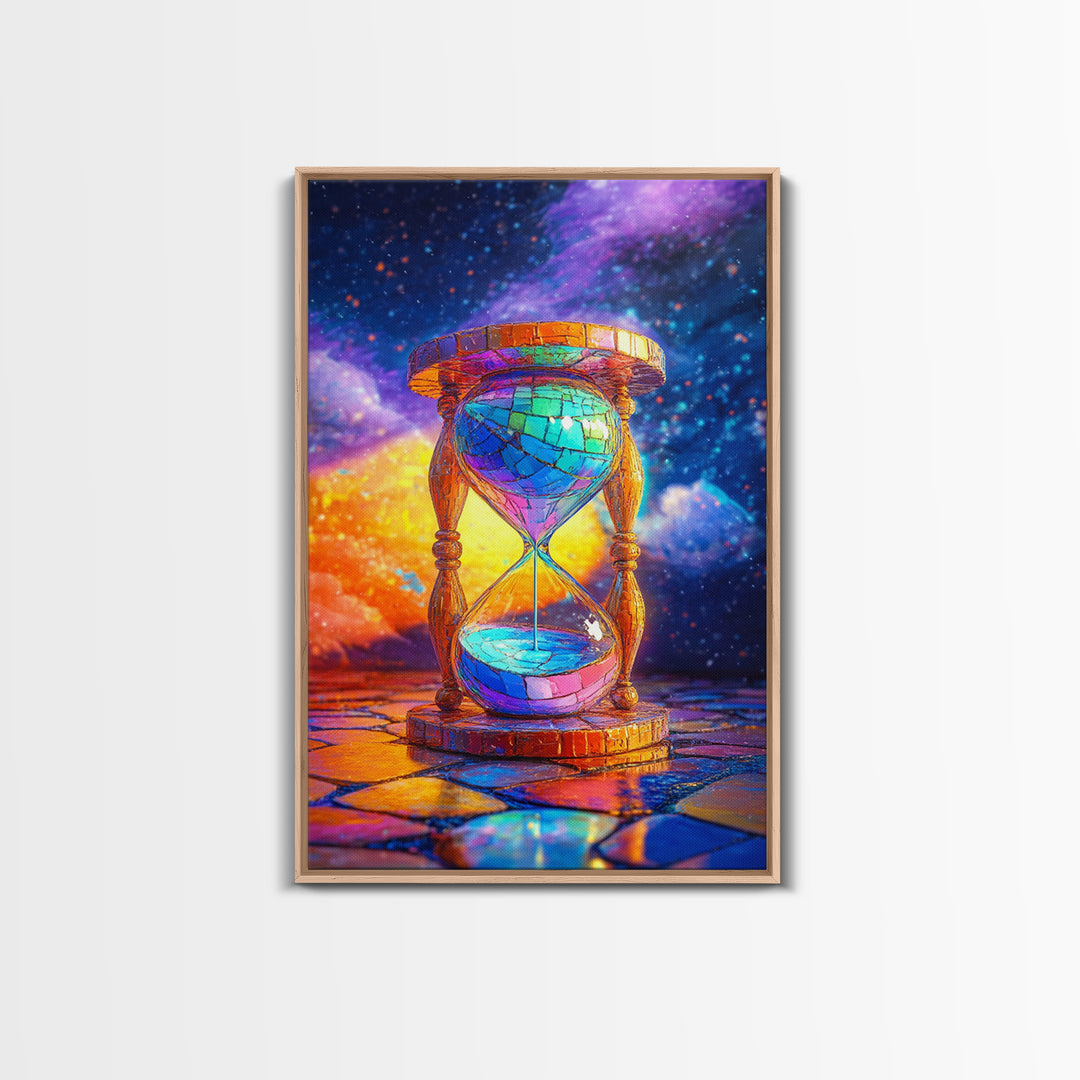 Cosmic Stained Glass Hourglass Canvas Print, Surreal Celestial Wall Art For Office Decor, Modern Home Decor Living Room Gift