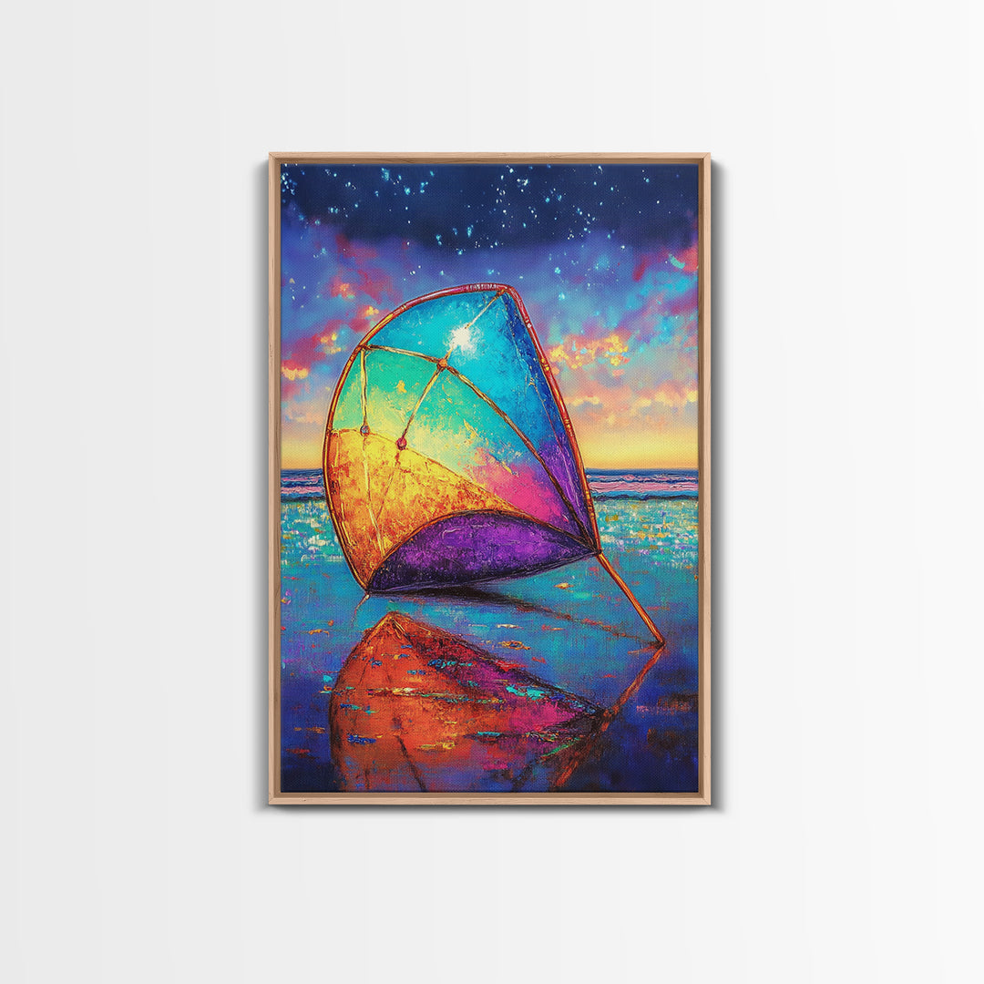 Rainbow Beach Sail At Twilight Canvas Print, Coastal Wall Art, Ocean Seascape Decor, Nautical Beach House Gift, Home Decor