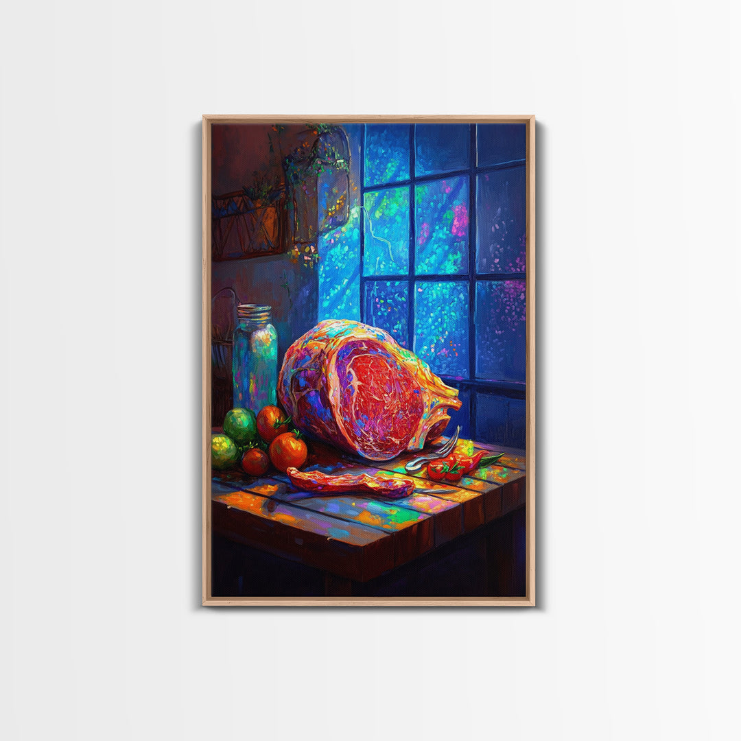 Rustic Ham Still Life By Blue Window Wall Art, Kitchen Canvas Print, Food Art, Farmhouse Decor, Dining Room Print, Housewarming Gift