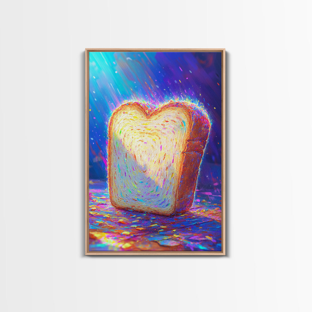 Glowing Heart Shaped Toast Slice Wall Art, Whimsical Kitchen Decor, Cute Food Art Print, Dopamine Decor, Unique Gift For Her