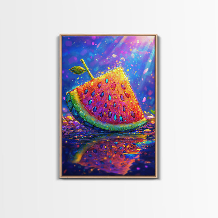Juicy Watermelon Slice With Sprout Wall Art, Colorful Fruit Art Print, Summer Kitchen Decor, Whimsical Canvas Print Gift