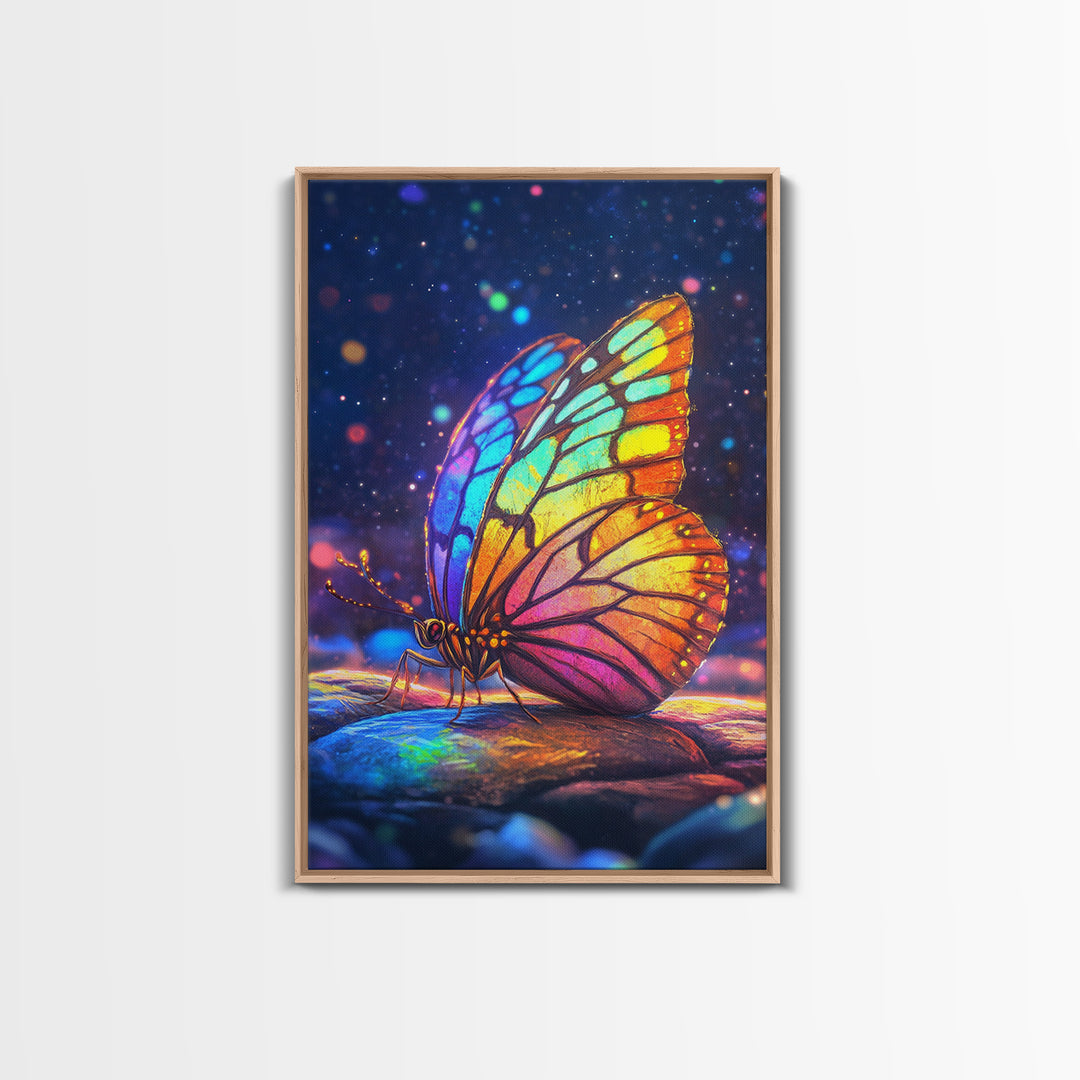 Stained Glass Rainbow Butterfly Canvas Print, Colorful Wall Art, Whimsical Animal Art, Nature Inspired Home Decor Unique Gift
