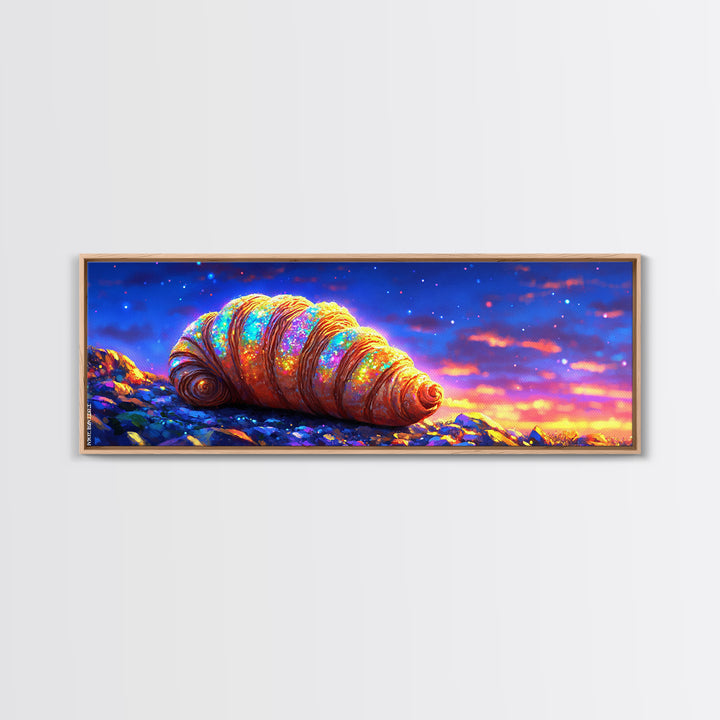 Luminous Seashell On Rocky Shore At Twilight Canvas Print, Coastal Wall Art, Ocean Decor, Nautical Beach House Artwork Print