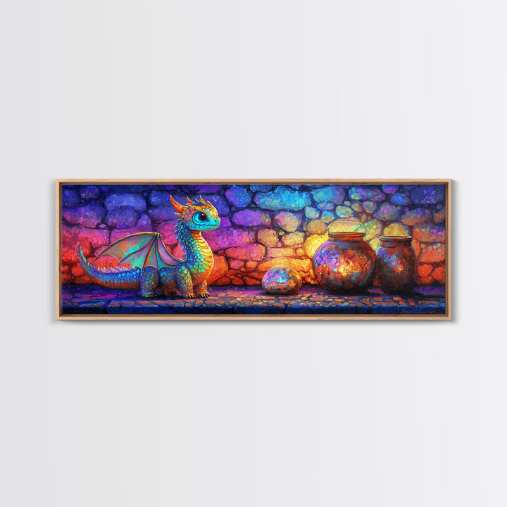 Cute Rainbow Dragon With Magic Jars Canvas Print, Fantasy Wall Art, Whimsical Decor, Kids Room Art, Nursery Wall Decor, Gift For Kids