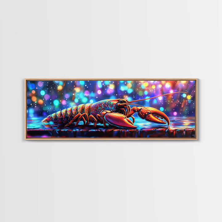 Iridescent Lobster With Bokeh Lights, Coastal Canvas Print, Seafood Kitchen Wall Art, Nautical Decor For Beach House Gift