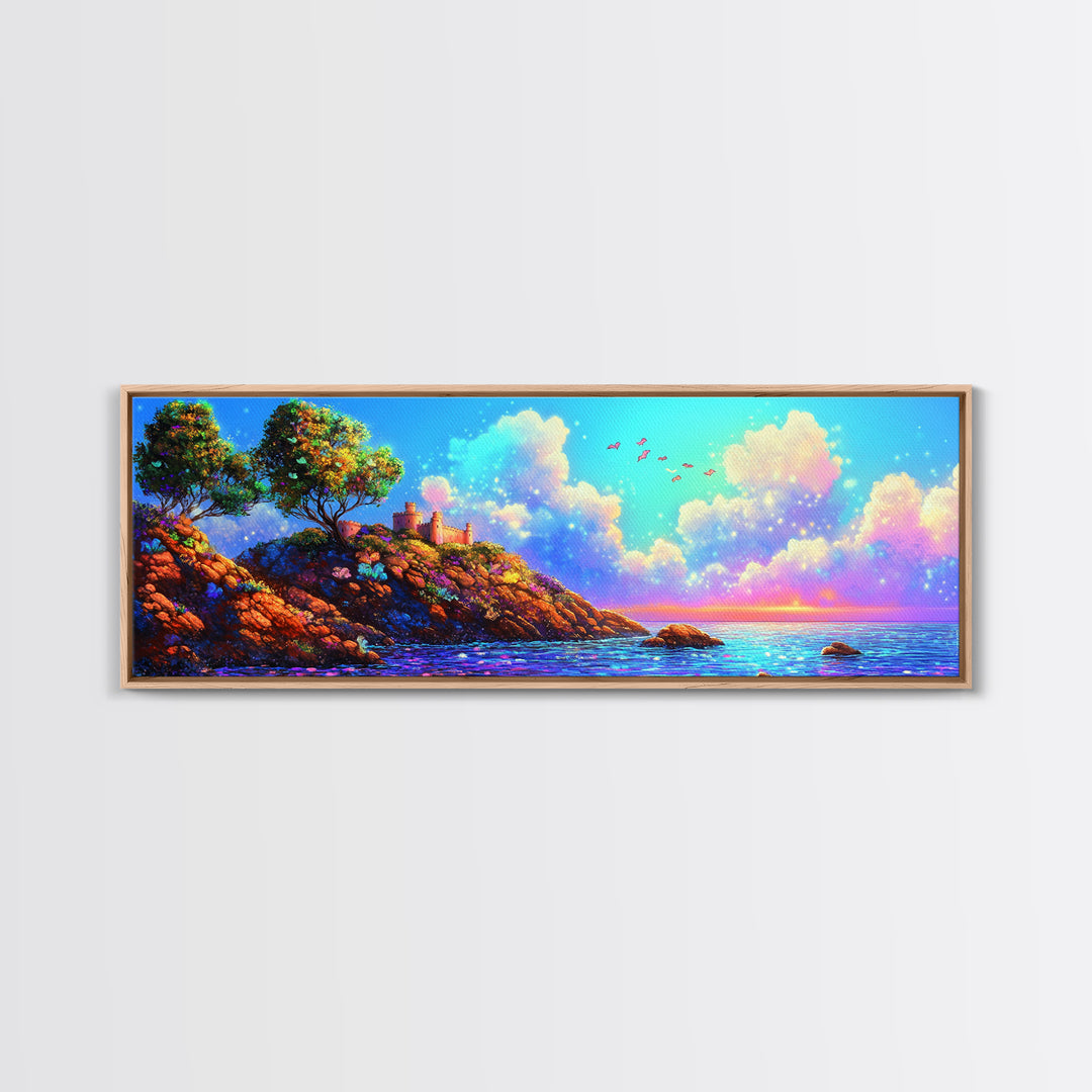 Sunlit Coastal Cliff Wall Art, Ocean Landscape Canvas Print, Beach House Decor, Mediterranean Travel Poster For Living Room