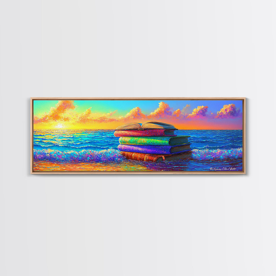 Stacked Beach Towels Beside Turquoise Waves Canvas Print, Coastal Wall Art, Beach House Decor, Summer Wall Decor, Gift For Her