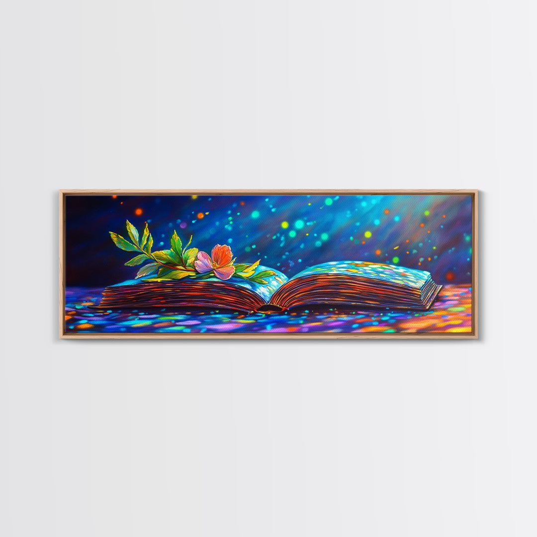 Magical Open Book With Flower Wall Art, Literary Canvas Print, Book Lover Decor, Cozy Library Reading Nook Decor Gift For Her