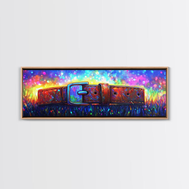 Weathered Leather Belt In Neon Grass Canvas Print, Rustic Wall Art, Western Decor, Masculine Office Decor, Unique Gift For Him