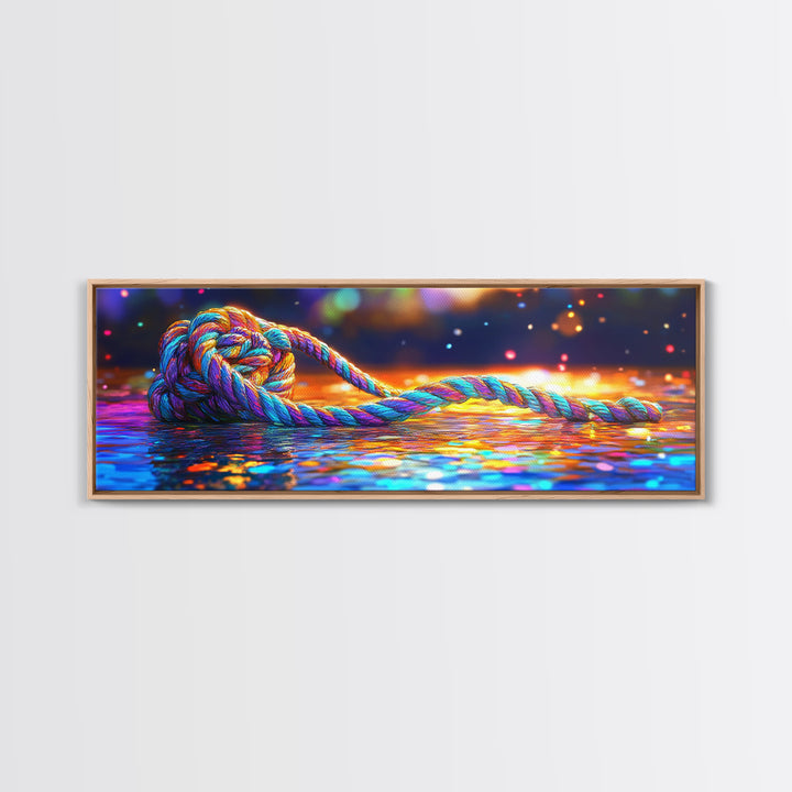 Glowing Nautical Rope Knot Canvas Print, Coastal Wall Art, Abstract Seascape Decor, Beach House Decor, Ocean Wall Decor Print