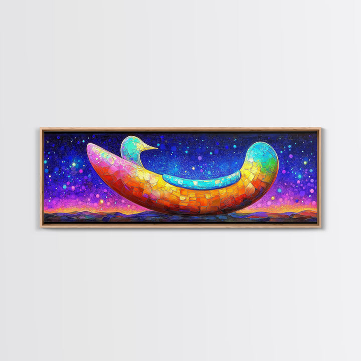 Rainbow Crescent Moon Bird Wall Art, Whimsical Celestial Canvas Print, Colorful Nursery Decor, Dreamy Kids Room Gift, Baby Shower Gift