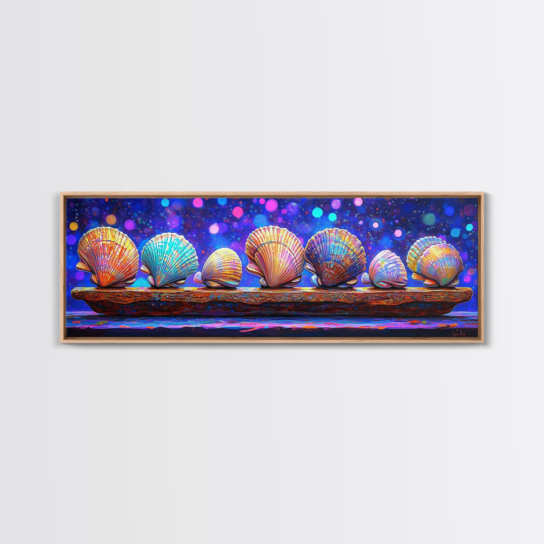 Rainbow Seashells On Driftwood Wall Art, Coastal Decor, Ocean Wall Art Print, Beach House Gallery Wall Gift Idea For Her