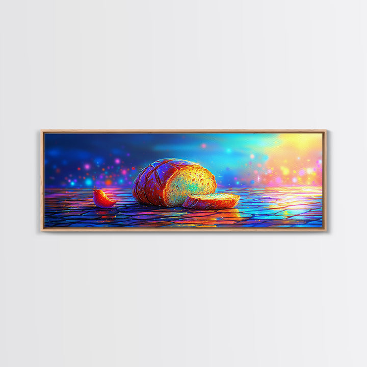 Golden Croissant On Blue Table Canvas Print, Bakery Wall Art, French Kitchen Decor, Foodie Gift, Cozy Cafe Poster, Home Decor