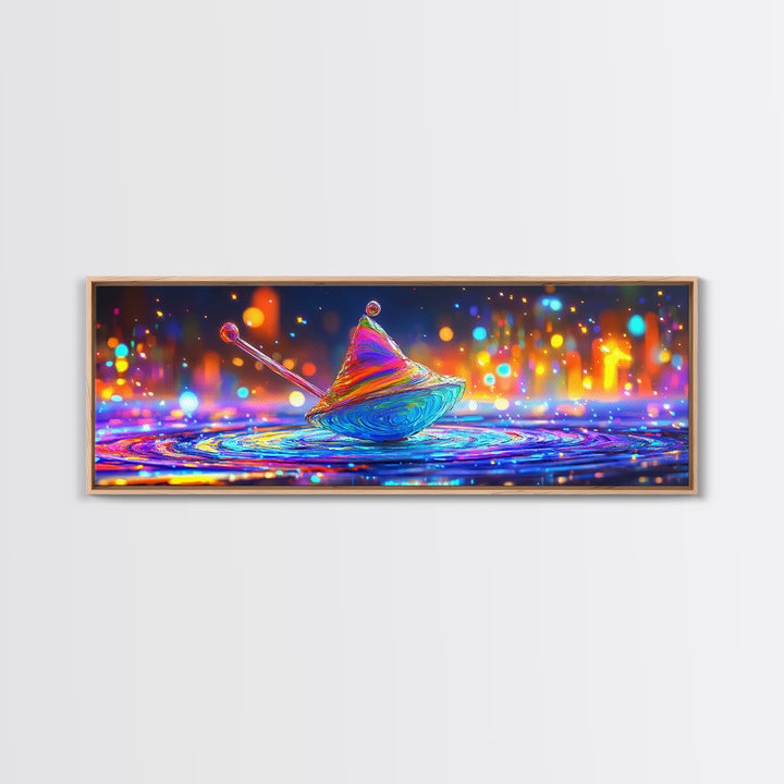 Rainbow Spinning Top Toy Wall Art, Whimsical Kids Room Canvas Print For Playroom Decor, Nursery Decor, And Unique Gift For Kids