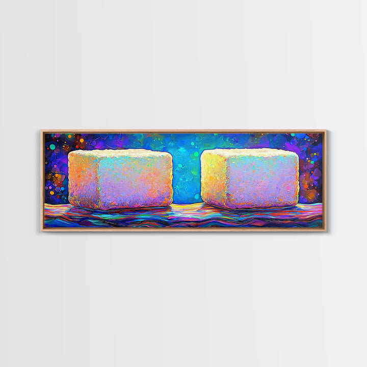 Pastel Sugar Cubes On Rainbow Surface Canvas Print, Colorful Kitchen Wall Art, Sweet Treats Decor, Modern Food Art, Bakery Print