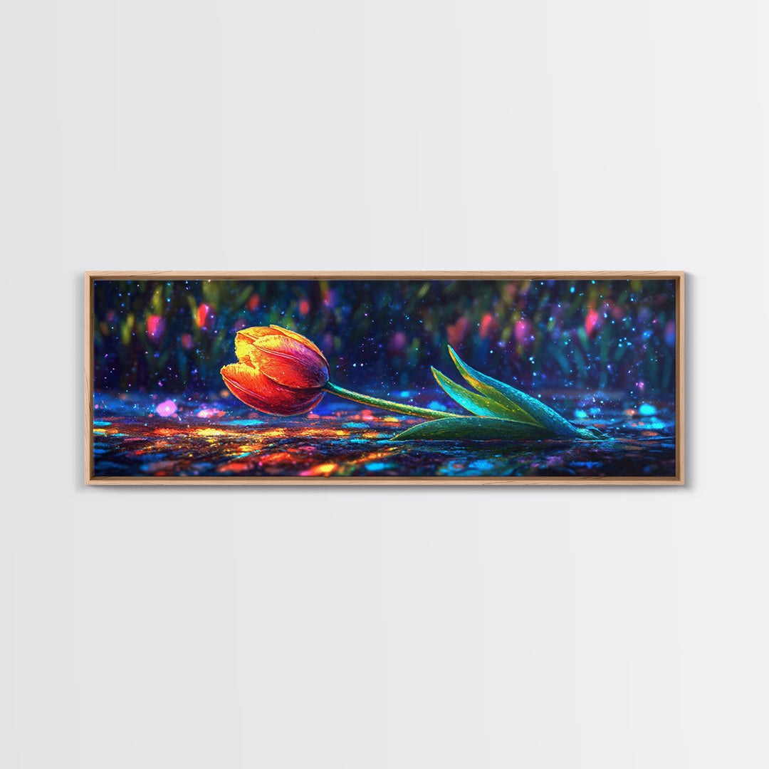 Single Orange Tulip On Glittering Rain Wall Art, Floral Wall Art, Botanical Print, Romantic Decor, Gift For Her, Bedroom Wall Decor