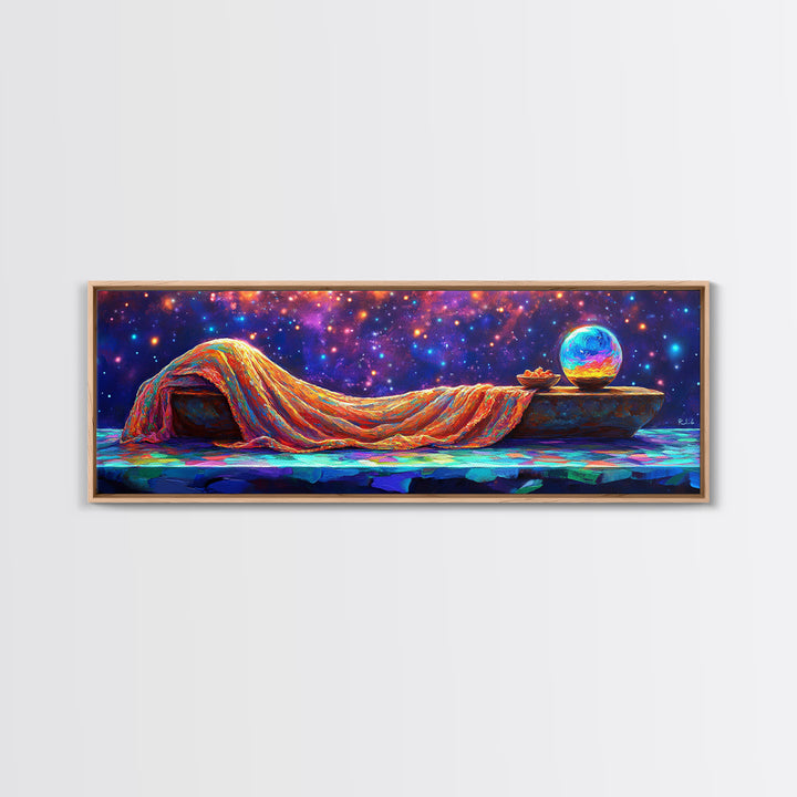 Dreamy Draped Bed Under Starry Sky Wall Art, Celestial Wall Art, Surreal Art, Whimsical Decor, Bedroom Wall Art, Modern Home Decor