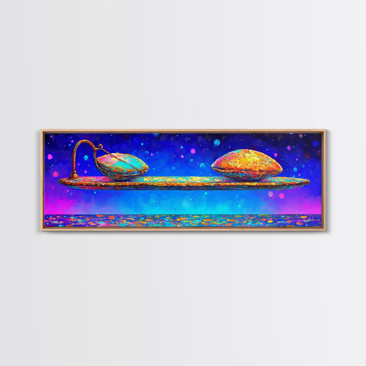Floating Spoon With Two Colorful Pods Canvas Print, Whimsical Wall Art, Abstract Still Life, Dopamine Decor, Unique Gift