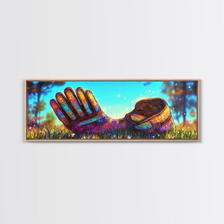 Rainbow Baseball Glove In Grass Canvas Print, Sports Wall Art, Baseball Decor, Boys Room Game Room Gift For Him, Man Cave Decor