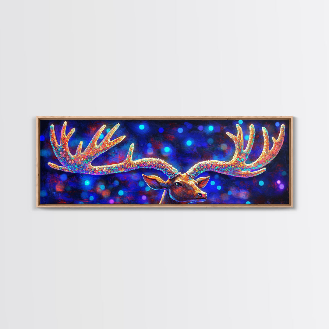 Rainbow Moose Antlers With Neon Bokeh Canvas Print, Wildlife Wall Art, Colorful Lodge Decor, Rustic Nature Housewarming Gift