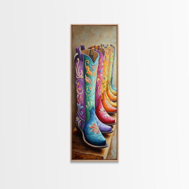 Bright Turquoise Pink Cowboy Boots Canvas Print, Western Wall Art, Cowgirl Room Decor, Boho Ranch Housewarming Gift For Her