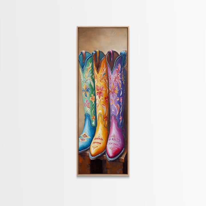 Turquoise Yellow Pink Cowboy Boots Wall Art, Western Cowgirl Decor, Floral Canvas Print, Rustic Farmhouse Gift For Her, Home Decor