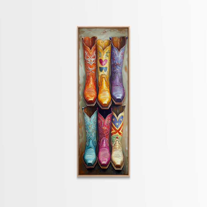 Whimsical Cowboy Boots With Heart And Star Wall Art, Western Cowgirl Canvas Print, Colorful Ranch Living Room Home Decor Gift