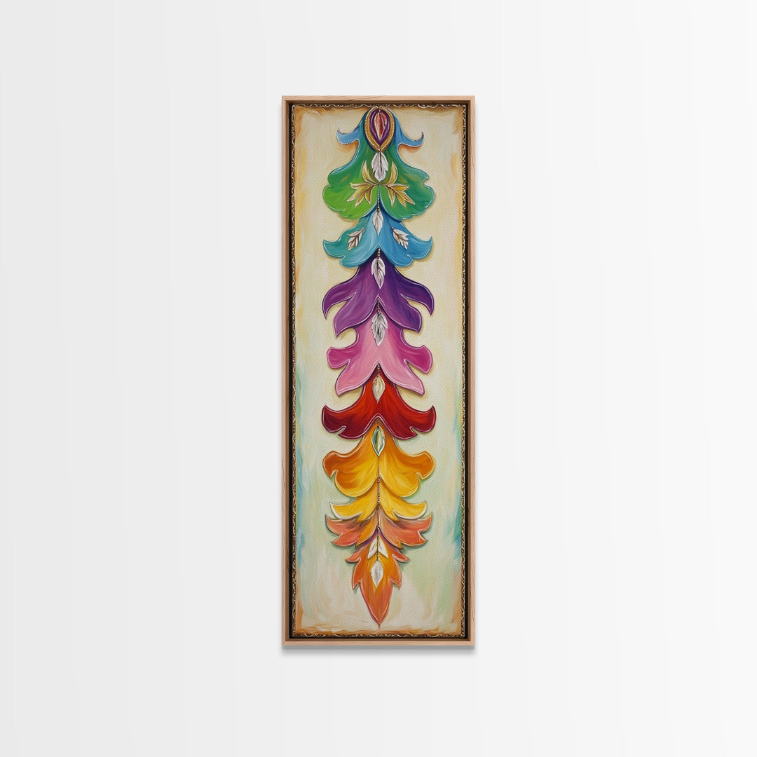 Colorful Layered Feather Wall Art, Western Boho Canvas Print, Southwestern Ranch Decor, Vibrant Farmhouse Housewarming Gift
