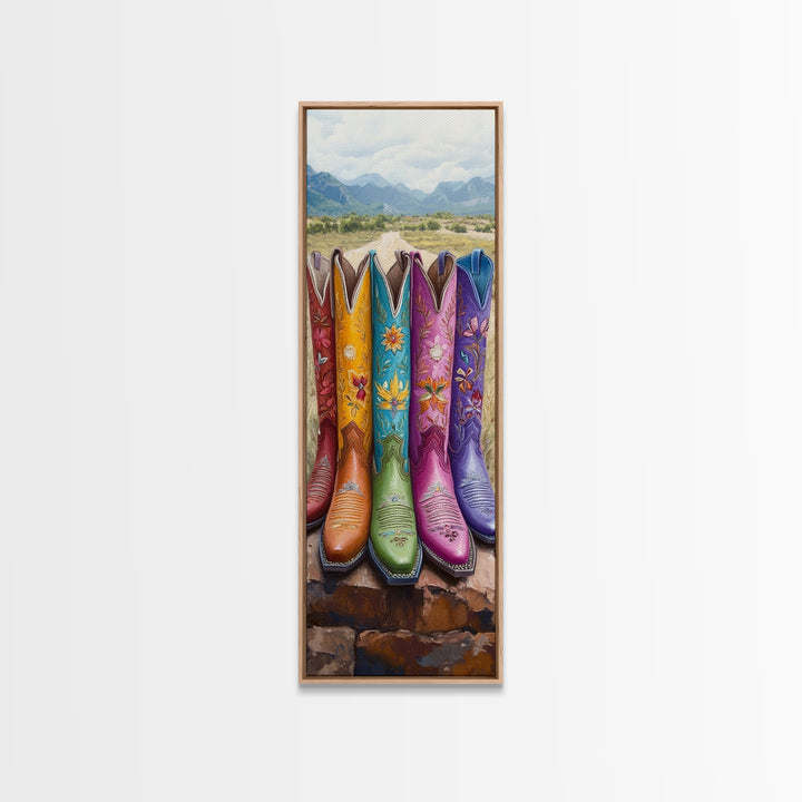 Bright Cowboy Boots In Desert Landscape Wall Art, Western Cowgirl Canvas Print, Southwestern Ranch Home Decor Gift For Living Room
