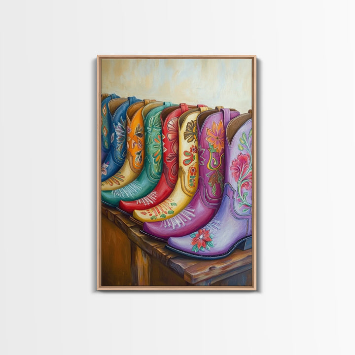 Vibrant Floral Cowboy Boots Wall Art, Western Canvas Print, Cowgirl Bedroom Decor, Rustic Boho Home Decor, Living Room Art, Gift For Her