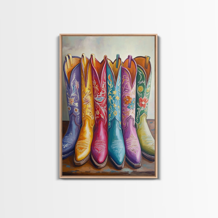 Tall Turquoise Red And Purple Cowboy Boots Canvas Print, Floral Western Wall Art, Cowgirl Ranch Decor, Gift For Her Home Decor